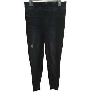 SPANX Pull On Denim Jeggings Dark Wash Distressed Detail‎ Size M